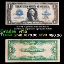 1923 $1 large size Blue Seal Silver Certificate Grades vf++ Signatures Speelman/White