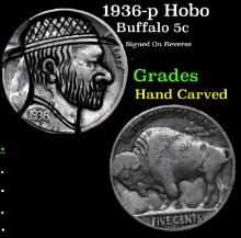 1936-p Hobo Buffalo Nickel 5c Grades Hand Carved