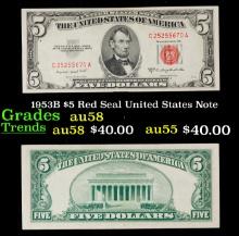 1953B $5 Red Seal United States Note Grades Choice AU/BU Slider