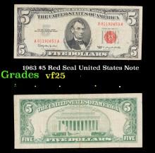 1963 $5 Red Seal United States Note Grades vf+