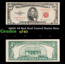 1953C $5 Red Seal United States Note Grades xf