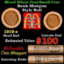 Lincoln Wheat Cent 1c Mixed Roll Orig Brandt McDonalds Wrapper, 1919-s end, Wheat other end