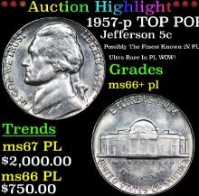 ***Auction Highlight*** 1957-p Jefferson Nickel TOP POP! 5c Graded ms66+ pl BY SEGS (fc)