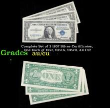 Complete Set of 3 1957 Silver Certificates, One Each of 1957, 1957A, 1957B, All CU! $1 Blue Seal Sil