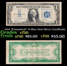 1934 "Funnyback" $1 Blue Seal Silver Certificate Grades vf++