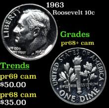 Proof 1963 Roosevelt Dime 10c Grades GEM++ Proof Cameo