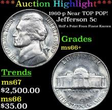 ***Auction Highlight*** 1960-p Jefferson Nickel Near TOP POP! 5c Graded GEM++ Unc By USCG (fc)