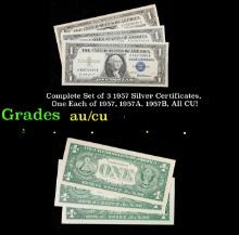 Complete Set of 3 1957 Silver Certificates, One Each of 1957, 1957A, 1957B, All CU! $1 Blue Seal Sil