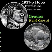 1937-p Hobo Buffalo Nickel 5c Grades Hand Carved