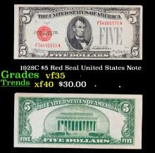 1928C $5 Red Seal United States Note Grades vf++