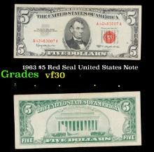 1963 $5 Red Seal United States Note Grades vf++