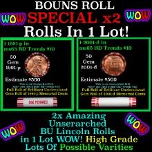 2x BU Shotgun Lincoln 1c rolls, 2001-d & 1991-p 50 pcs 50c