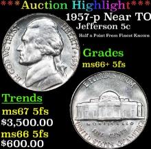 ***Auction Highlight*** 1957-p Jefferson Nickel Near TOP POP! 5c Graded GEM++ 5fs By USCG (fc)