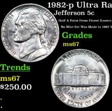 1982-p Jefferson Nickel Ultra Rare Near TOP POP! 5c Grades GEM++ Unc