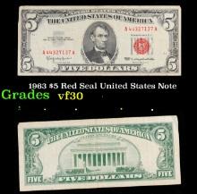 1963 $5 Red Seal United States Note Grades vf++