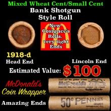 Lincoln Wheat Cent 1c Mixed Roll Orig Brandt McDonalds Wrapper, 1918-d end, Wheat other end