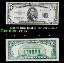 1953 $5 Blue Seal Silver Certificate Grades vf++