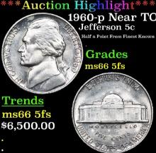 ***Auction Highlight*** 1960-p Jefferson Nickel Near TOP POP! 5c Graded GEM+ 5fs By USCG (fc)