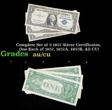 Complete Set of 3 1957 Silver Certificates, One Each of 1957, 1957A, 1957B, All CU! $1 Blue Seal Sil
