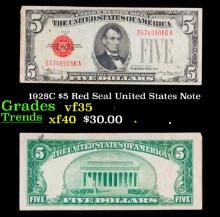 1928C $5 Red Seal United States Note Grades vf++