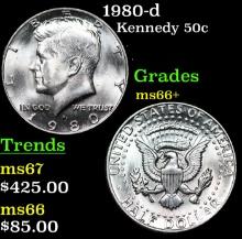 1980-d Kennedy Half Dollar 50c Grades GEM++ Unc