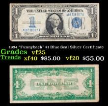 1934 "Funnyback" $1 Blue Seal Silver Certificate Grades vf+