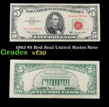 1963 $5 Red Seal United States Note Grades vf++