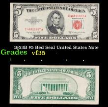 1953B $5 Red Seal United States Note Grades vf++