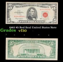 1963 $5 Red Seal United States Note Grades vf++