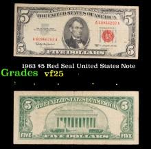 1963 $5 Red Seal United States Note Grades vf+