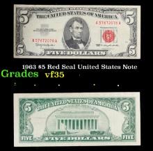 1963 $5 Red Seal United States Note Grades vf++