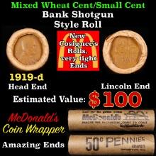 Lincoln Wheat Cent 1c Mixed Roll Orig Brandt McDonalds Wrapper, 1919-d end, Wheat other end