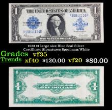 1923 $1 large size Blue Seal Silver Certificate Grades vf++ Signatures Speelman/White