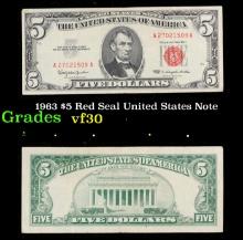 1963 $5 Red Seal United States Note Grades vf++