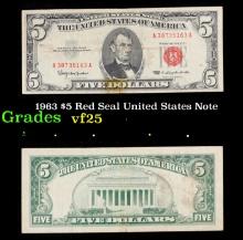 1963 $5 Red Seal United States Note Grades vf+