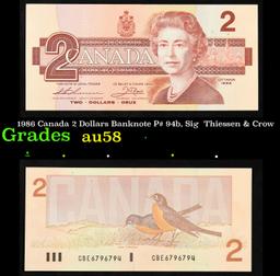 1986 Canada 2 Dollars Banknote P# 94b, Sig. Thiessen & Crow Grades Choice AU/BU Slider