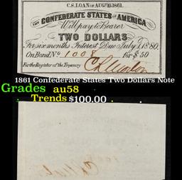 1861 Confederate States Two Dollars Note Grades Choice AU/BU Slider