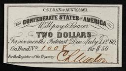 1861 Confederate States Two Dollars Note Grades Choice AU/BU Slider