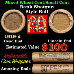 Lincoln Wheat Cent 1c Mixed Roll Orig Brandt McDonalds Wrapper, 1919-d end, Wheat other end