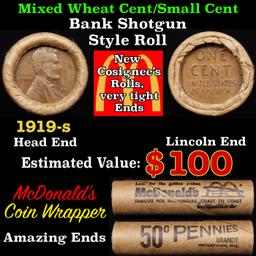 Lincoln Wheat Cent 1c Mixed Roll Orig Brandt McDonalds Wrapper, 1919-s end, Wheat other end