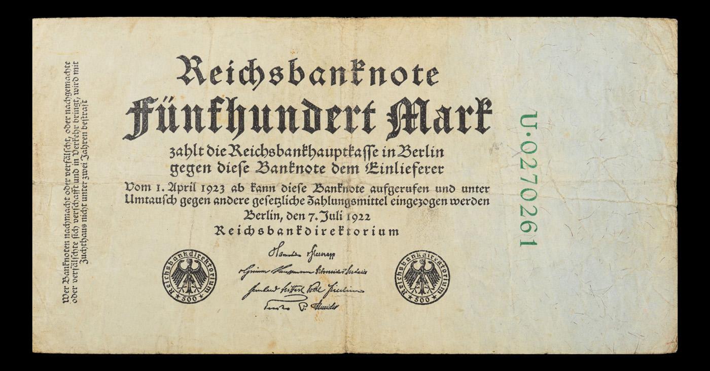 1922 Weimar Germany 500 Marks Hyperinflation Banknote P# 74b vf+