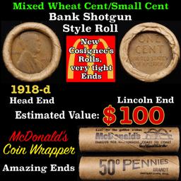 Lincoln Wheat Cent 1c Mixed Roll Orig Brandt McDonalds Wrapper, 1918-d end, Wheat other end