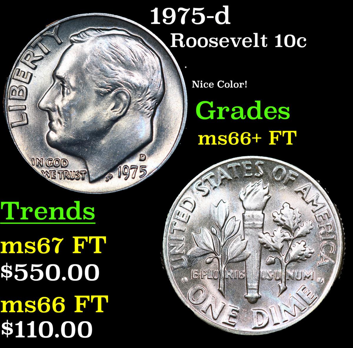 1975-d Roosevelt Dime 10c Grades GEM++ FT