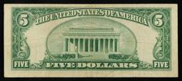 1953A $5 Blue Seal Silver Certificate Grades vf+