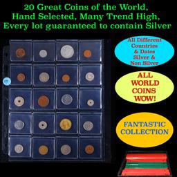 20 Great Coins of the World, hand selected, many trend high, every lot guaranteed to contain Silver.