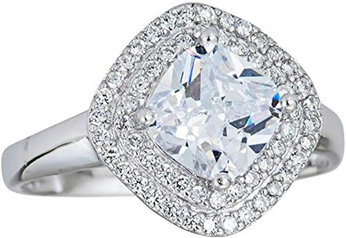 DECADENCE Sterling Silver mm Princess Cut Double Halo Cubic Zirconia Engagement Ring Size 6