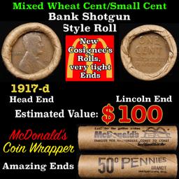 Lincoln Wheat Cent 1c Mixed Roll Orig Brandt McDonalds Wrapper, 1917-d end, Wheat other end