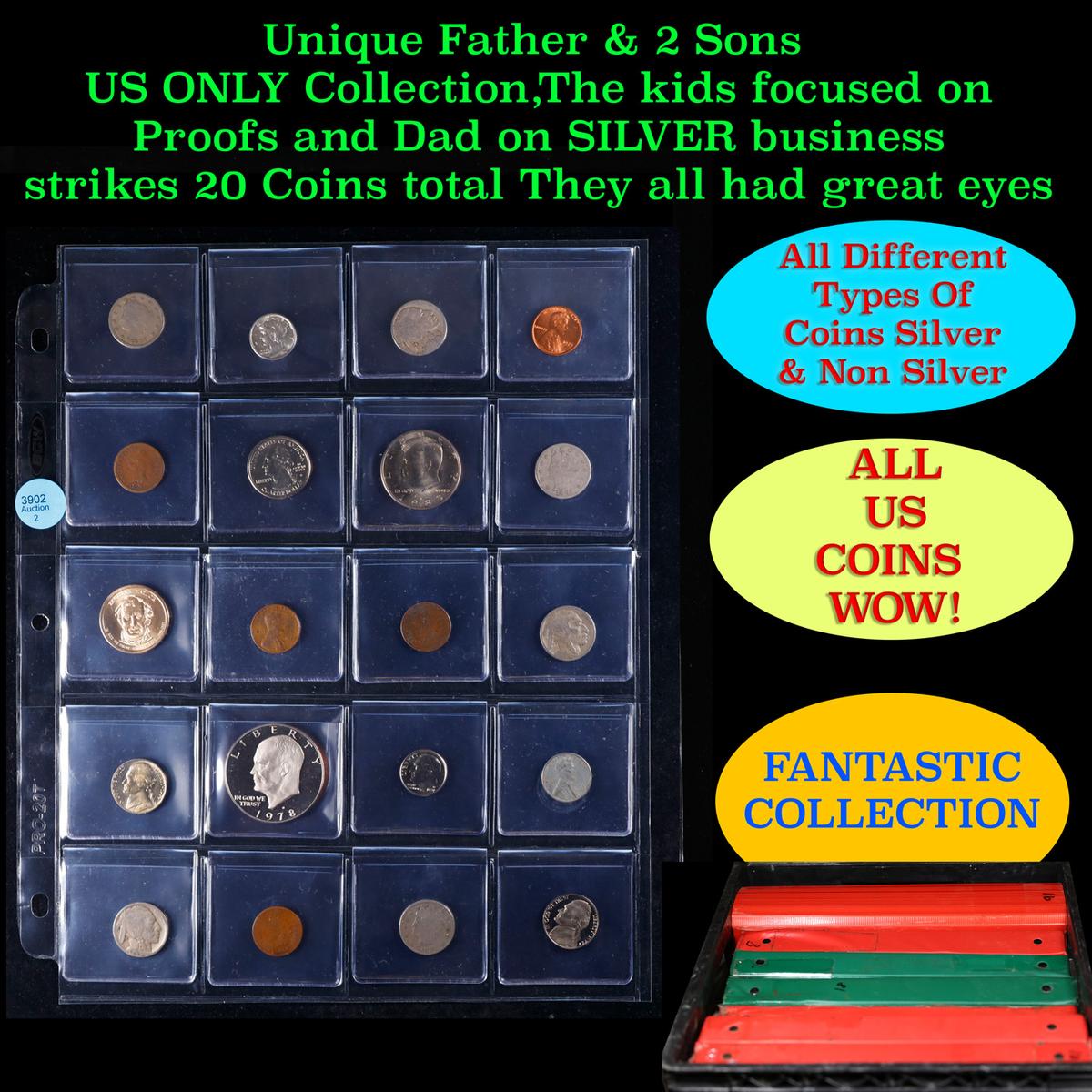 Unique Father & 2 Sons US ONLY Collection,The kids focused on Proofs and Dad on SILVER business stri