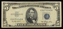 1953 $5 Blue Seal Silver Certificate Grades vf+