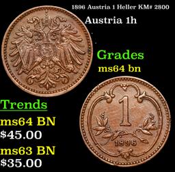 1896 Austria 1 Heller KM# 2800 Grades Choice Unc BN